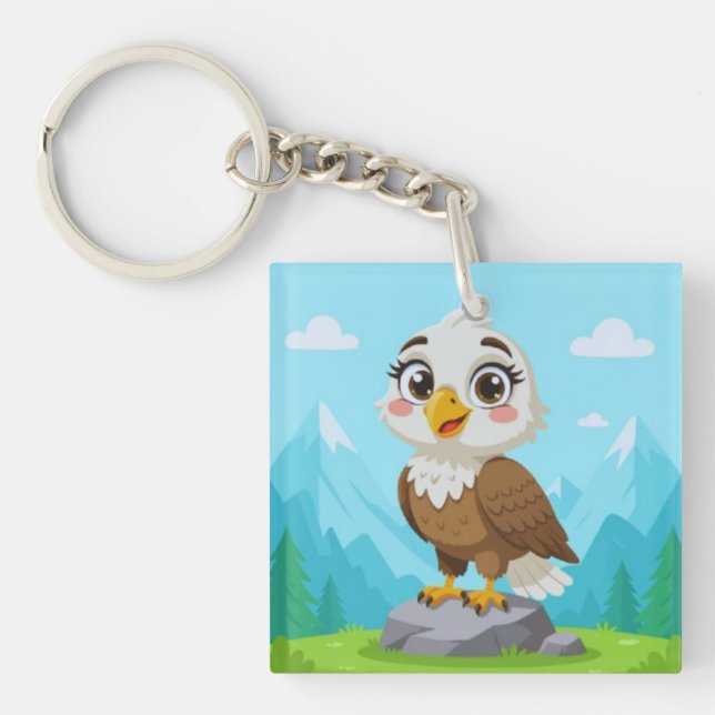 Cartoon Eagle on Rock – Cute Vector Character Schlüsselanhänger (Vorderseite)