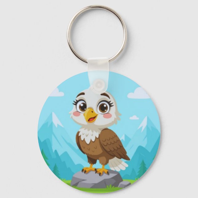 Cartoon Eagle on Rock – Cute Vector Character Schlüsselanhänger (Rückseite)