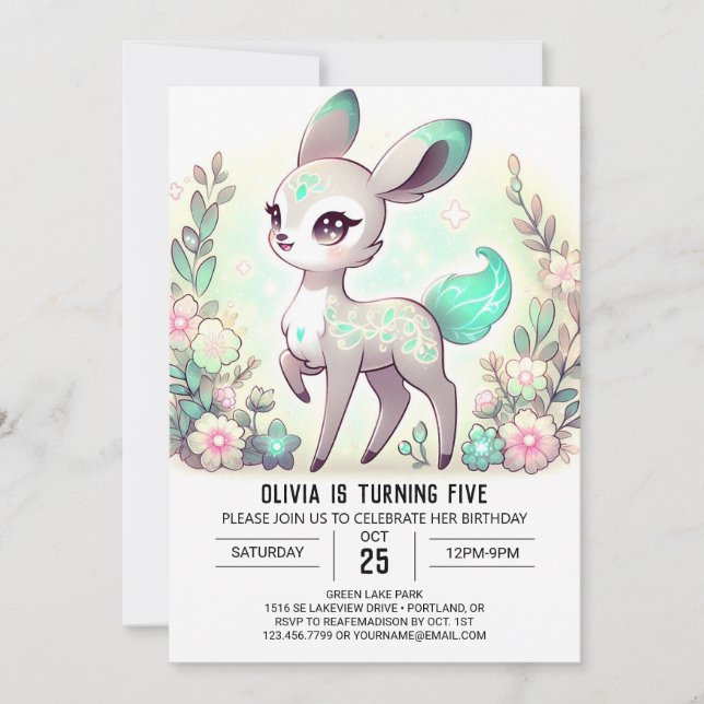 Cartoon Editable Deer Digital Geburtstag Einladung (Vorderseite)