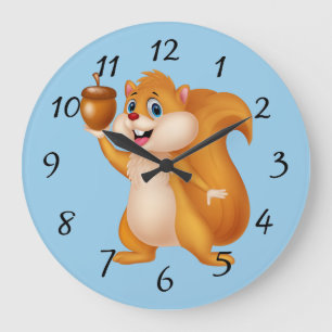 Cartoon Eichhörnchen mit Acorn Große Wanduhr
