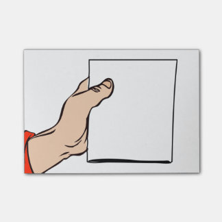 Cartoon einer Hand, die eine Anmerkung hält Post-it Klebezettel