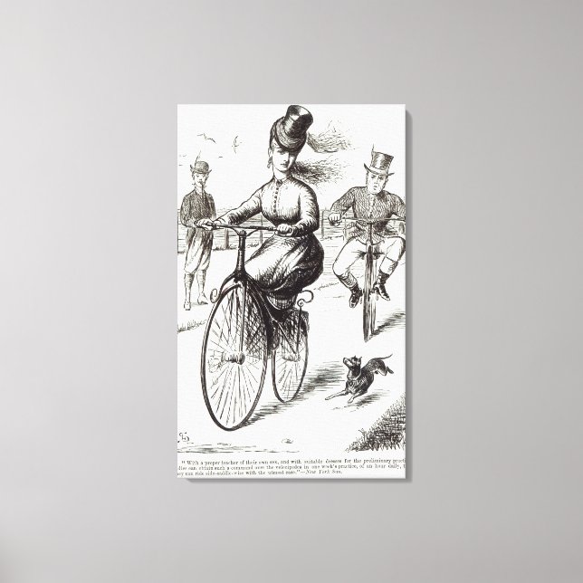 Cartoon einer Lady auf einem Velocipede, 1869 Leinwanddruck (Vorderseite)