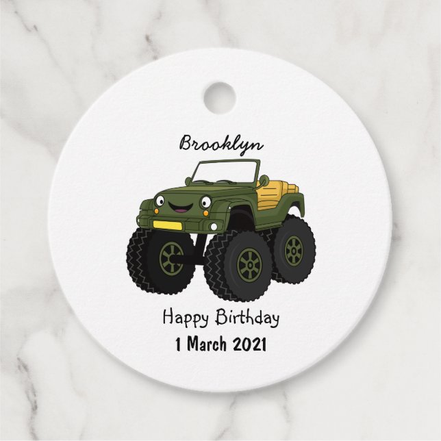 Cartoon eines grünen Monster Geschenkanhänger (Vorderseite)