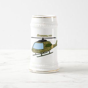 Cartoon eines niedlichen Heereshubschraubers Bierglas