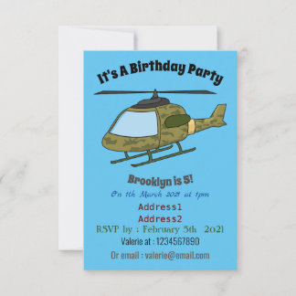 Cartoon eines niedlichen Heereshubschraubers Einladung