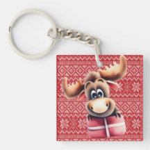 Cartoon Elch mit Weihnachtsgeschenk