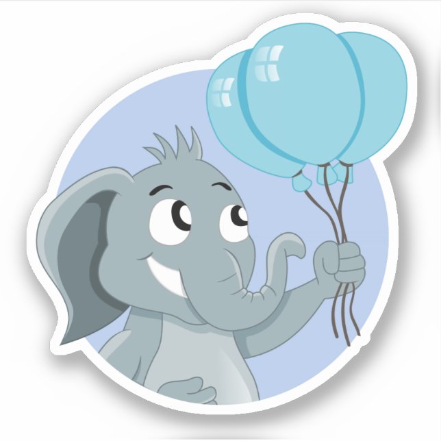 Cartoon Elefant mit blauen Ballons Aufkleber (Vorderseite)
