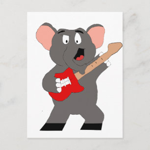Cartoon Elefant mit Gitarre Postkarte