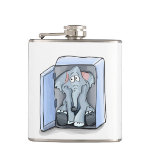 Cartoon Elefant sitzend in einem Kühlschrank Flachmann