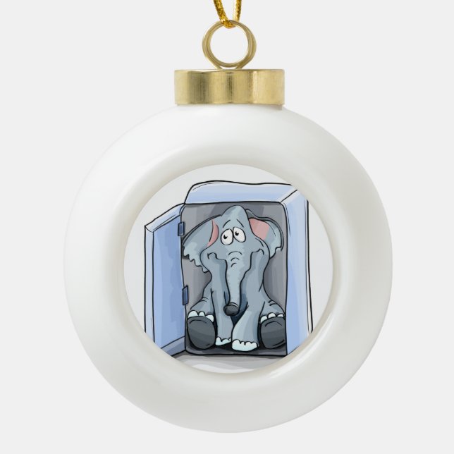 Cartoon Elefant sitzend in einem Kühlschrank Keramik Kugel-Ornament (Vorderseite)