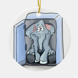 Cartoon Elefant sitzend in einem Kühlschrank Keramikornament