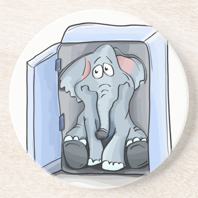 Cartoon Elefant sitzend in einem Kühlschrank Sandstein Untersetzer (Vorne)