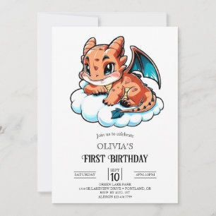 Cartoon Elegance Digital Dragon 1. Geburtstag Einladung