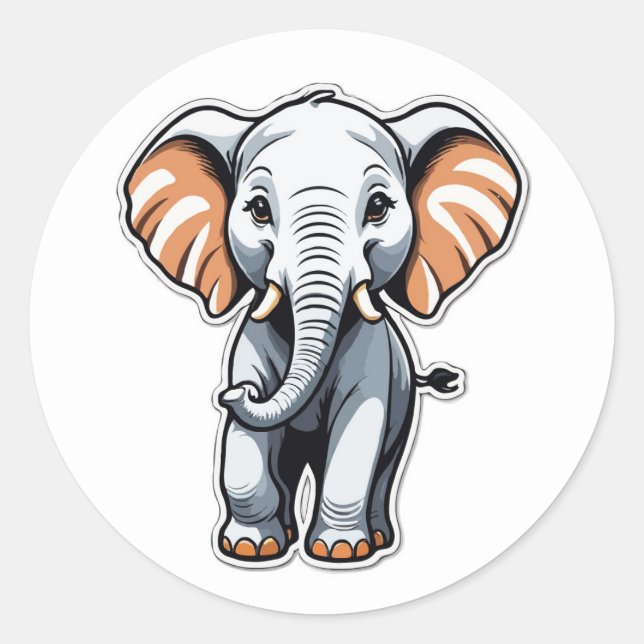 Cartoon Elephant Illustration - Ideal für Kinder Runder Aufkleber (Vorderseite)