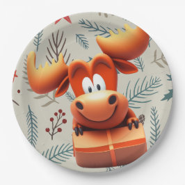 Cartoon Elose mit Geschenk über Weihnachten Muster Pappteller