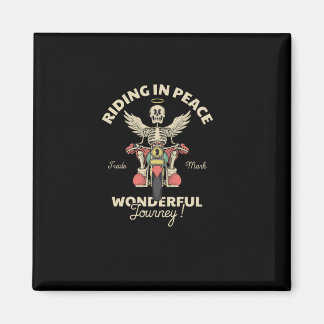 Cartoon-Emblem des Schädelengels Motorrad fahren Magnet