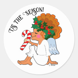 Cartoon Engel mit Candy Cane Aufkleber