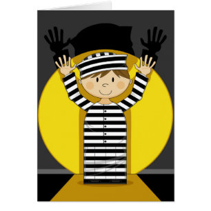 Cartoon entgangener Gefangener im Scheinwerfer