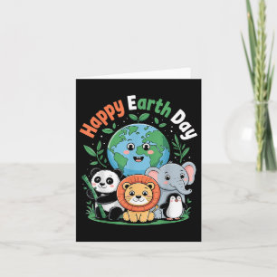 Cartoon Erde umgeben von Jungtierarten Happy E Karte