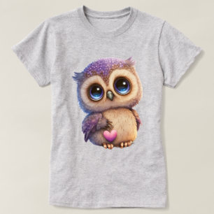 Cartoon-Eule hält Herz mit großen Augen T-Shirt