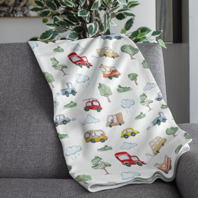 Cartoon-Fahrzeuge mit nahtlosem Muster Fleecedecke (Cartoon Cars With Vehicles Seamless Pattern Fleece)