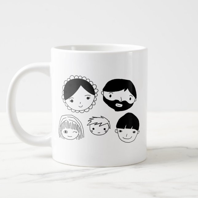 Cartoon "Family Faces" Jumbo-Tasse (Links)