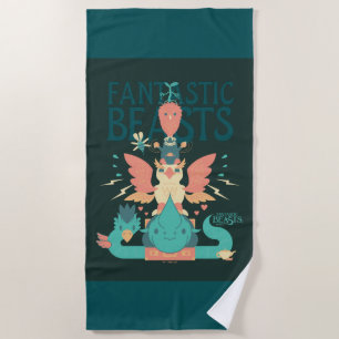 Cartoon Fantastic Beasts Emerge From Suitcase Strandtuch