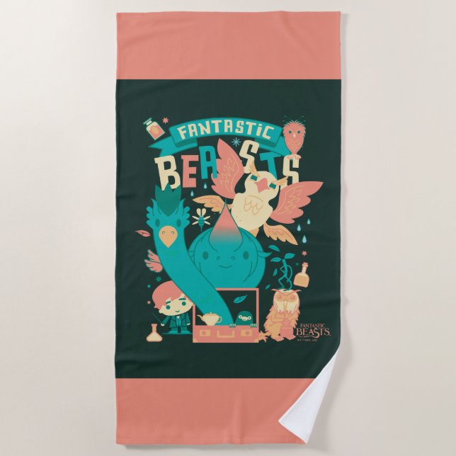 Cartoon Fantastic Beasts With Newt Scamander Strandtuch (Vorderseite)