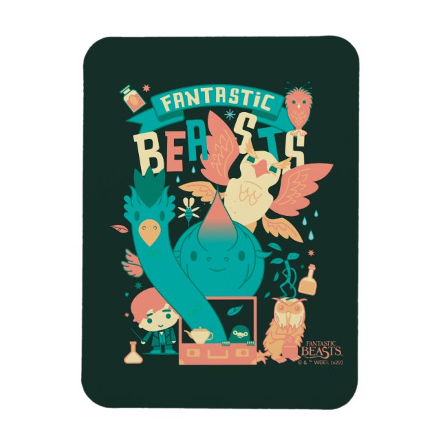Cartoon Fantastische Bestien mit Newt Scamander Magnet (Vertikal)