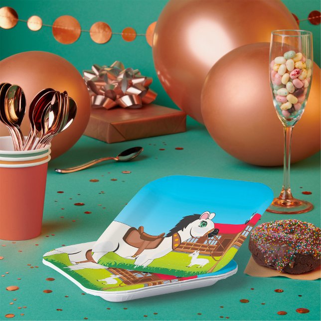 Cartoon Farm Szene mit Pferdekatze und Ziege Pappteller (Von Creator hochgeladen)