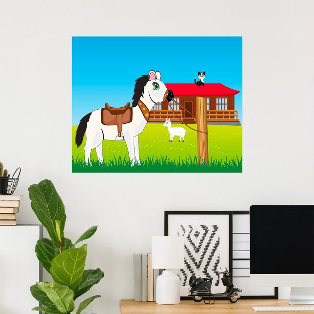 Cartoon Farm Szene mit Pferdekatze und Ziege Poster (Von Creator hochgeladen)