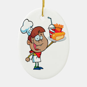 Cartoon Fast Food Kellner Keramikornament