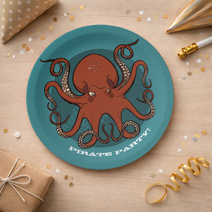 Cartoon Fierce Red Octopus Tentacles Pappteller