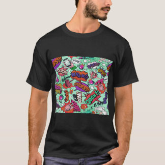 Cartoon Fight Words Colorful Seamless Pattern   T-Shirt