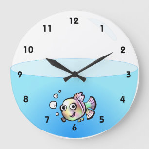 Cartoon-Fisch-Schüssel-Uhr mit Zahlen Große Wanduhr