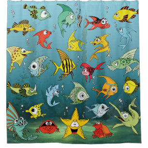 Cartoon-Fische Unterwasser Duschvorhang