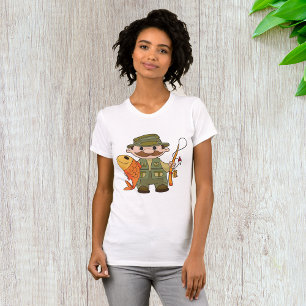 Cartoon Fischer mit großer Fangflotte T-Shirt