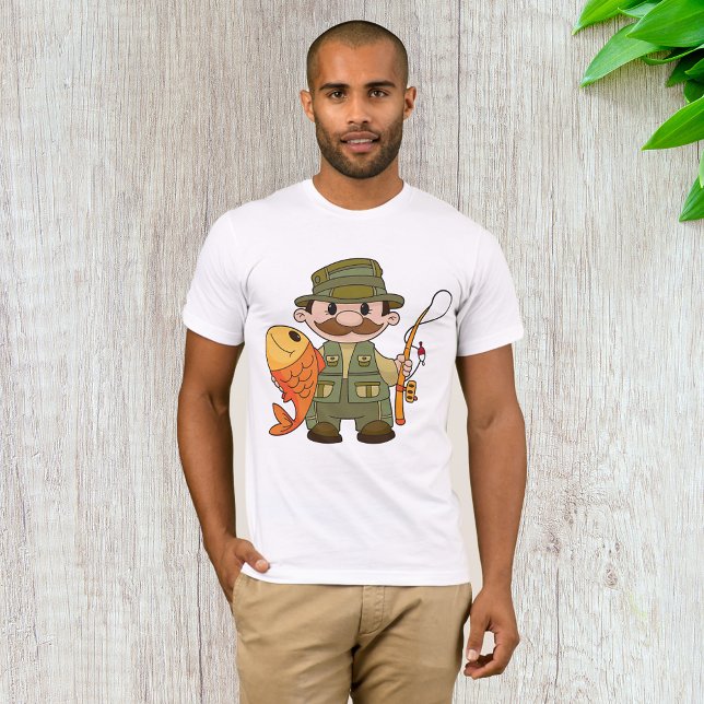Cartoon Fischer mit großer Fangflotte T-Shirt (Von Creator hochgeladen)