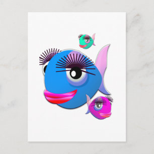 Cartoon Fish with BIg Lips and Eyelashes Postkarte