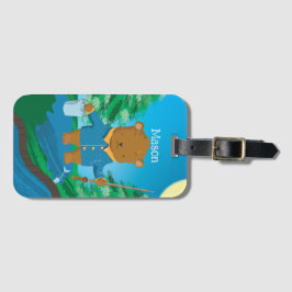 Cartoon Fishing Brown Bear Kid Luggage Tag Gepäckanhänger