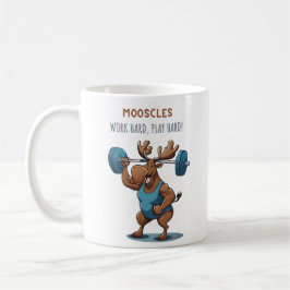 Cartoon fitness moose training with weights kaffeetasse