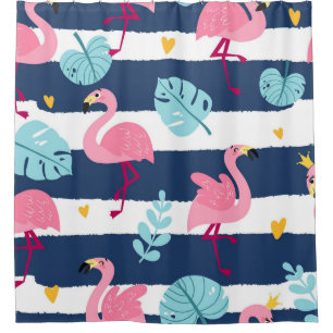 Cartoon Flamingos: Sommer tropisch Vintag. Duschvorhang