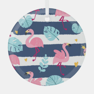 Cartoon Flamingos: Sommer tropisch Vintag. Ornament Aus Glas