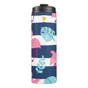 Cartoon Flamingos: Sommer tropisch Vintag. Thermosbecher
