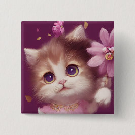 Cartoon flauschiges Babykitt mit großen Augen Button