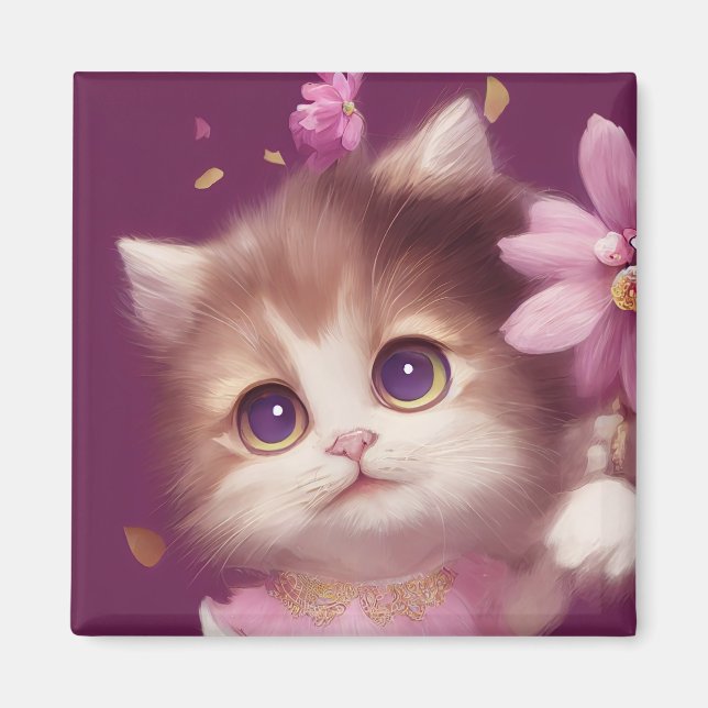 Cartoon flauschiges Babykitt mit großen Augen Magnet (Vorne)