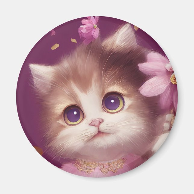 Cartoon flauschiges Babykitt mit großen Augen Magnet (Vorne)