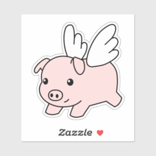 Cartoon Fliegendes Schwein - Niedliches Schwein mi Aufkleber