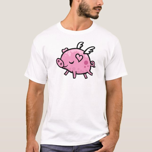 Cartoon-Fliegenschwein T-Shirt (Vorderseite)