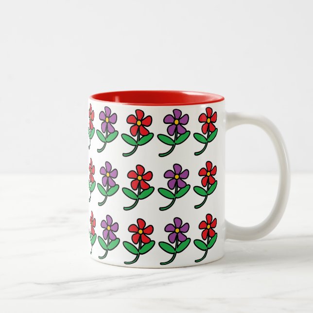 Cartoon Flowers Pattern Zweifarbige Tasse (Rechts)